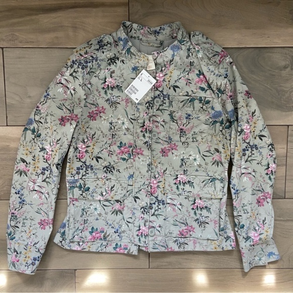 H&M Multi Floral/ Green Utility‎ Jacket Womens size 8 NWT
